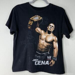 Vintage Y2k John Cena Graphic WWE Wrestling Champ Black T-Shirt XS S